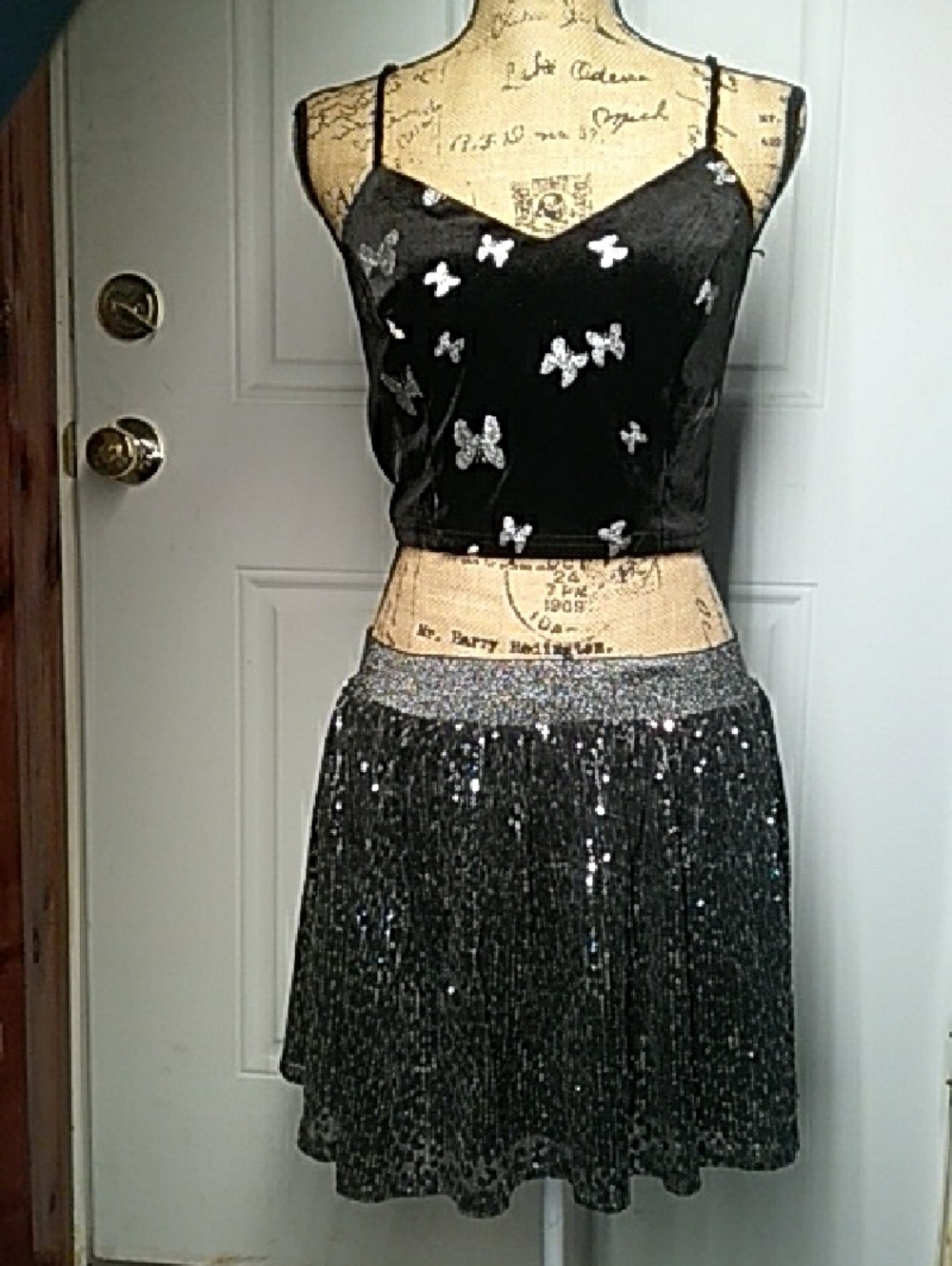 Black Sequin  Scorts with Glitter Waistband And Black Top.